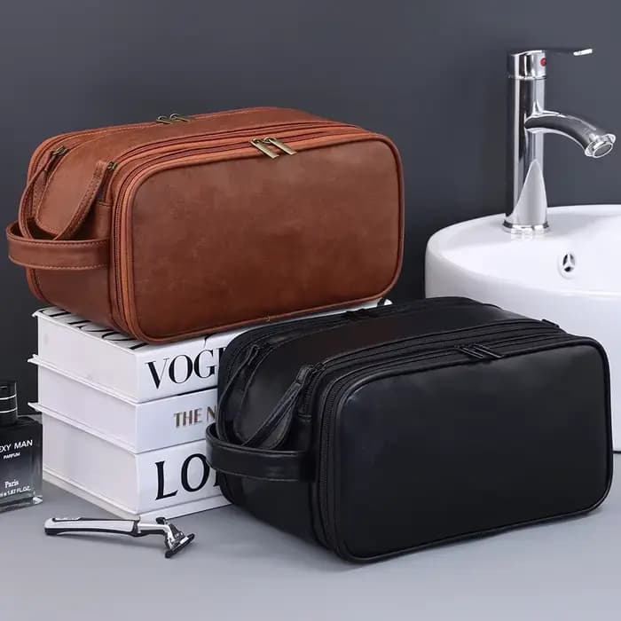 Trousse de toilette multi-poches en PU pour femmes et hommes