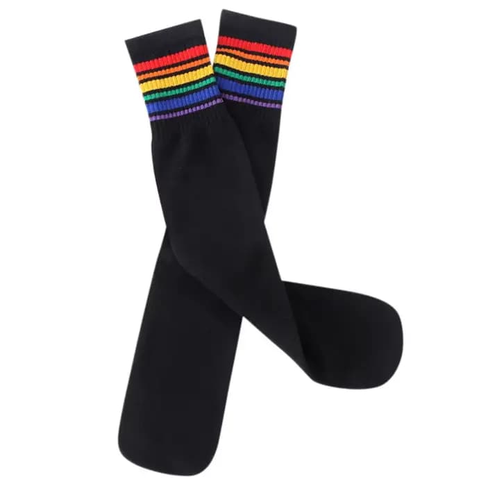 Chaussettes hautes en coton arc-en-ciel pour enfants, longues et hautes, chaussettes d'école élastiques, bonneterie tube de golf, rayures noires et blanches, filles et garçons