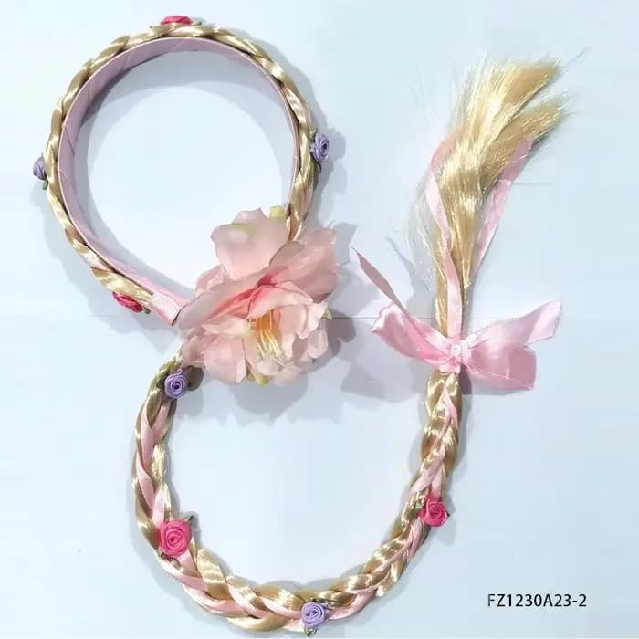 Perruques de déguisement de princesse raiponce, longues bandeaux tressés avec fleurs, accessoires de Costume pour filles