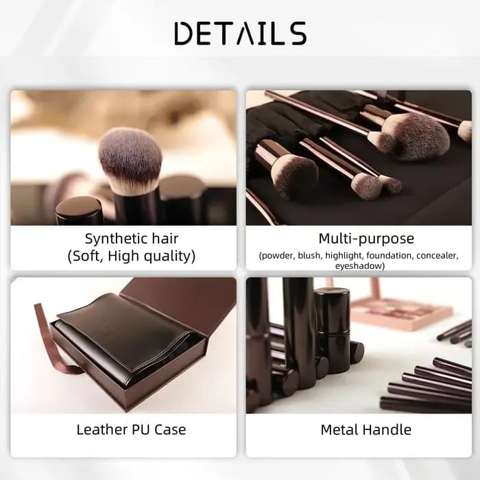Ensemble de pinceaux de maquillage végétaliens sablier, 7 pièces, poils synthétiques de haute qualité, manche en métal, Kit de pinceaux cosmétiques de voyage avec boîte de pochette