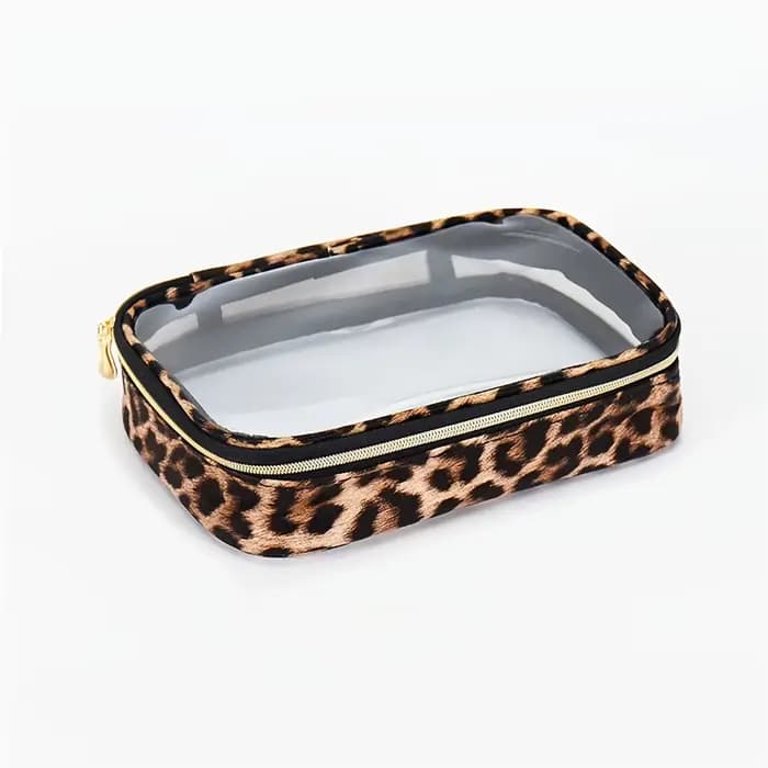 Trousse de maquillage transparente à imprimé léopard