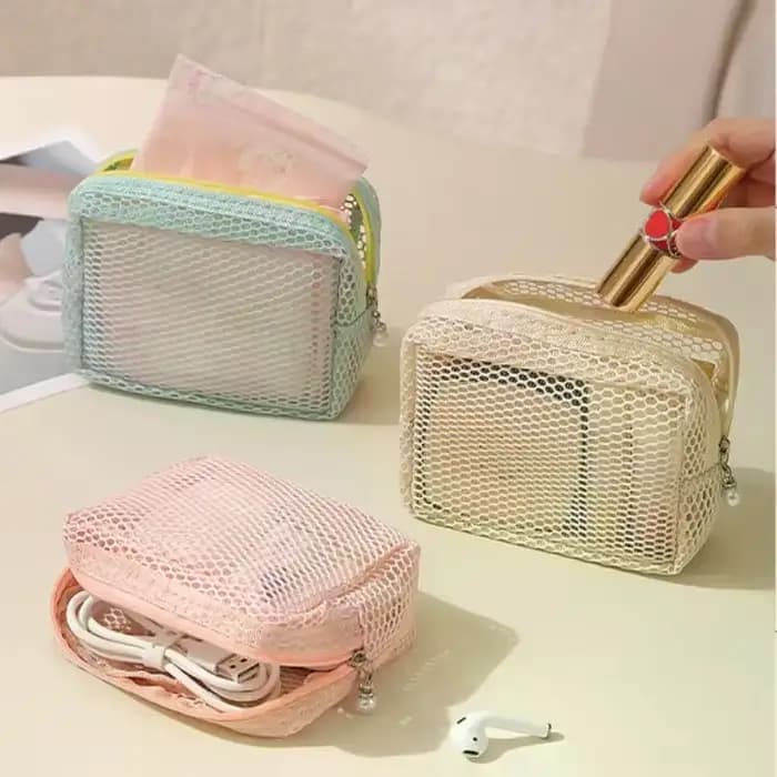 Trousse de toilette de voyage - Sac de rangement respirant en tissu maillé de grande capacité pour articles divers