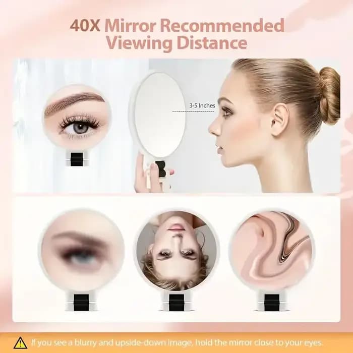 Miroir portatif double face à grossissement 40X avec 360 ° Support réglable et étui de voyage