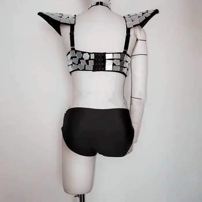 Costume de batterie miroir pour femme, costume de danse, or, argent, paillettes, mouche initiée, tenue de rave évidée, vêtements de performance sur scène, GKnitting Show