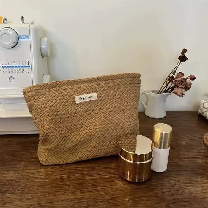 Trousse de maquillage en tissu tissé pour femmes