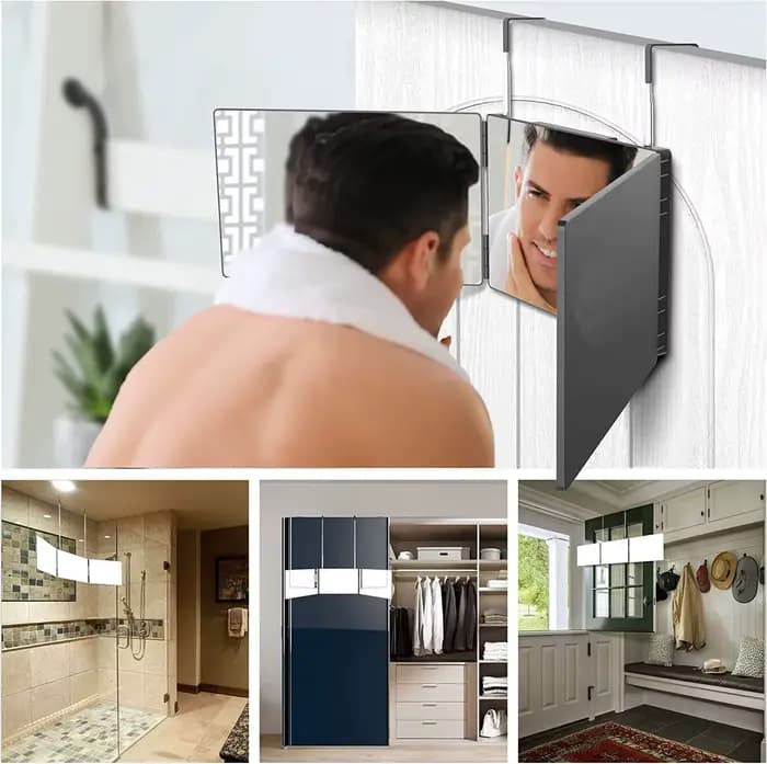 Portable de voyage 360 ° Miroir de maquillage pliable à trois volets avec crochet télescopique réglable en hauteur pour