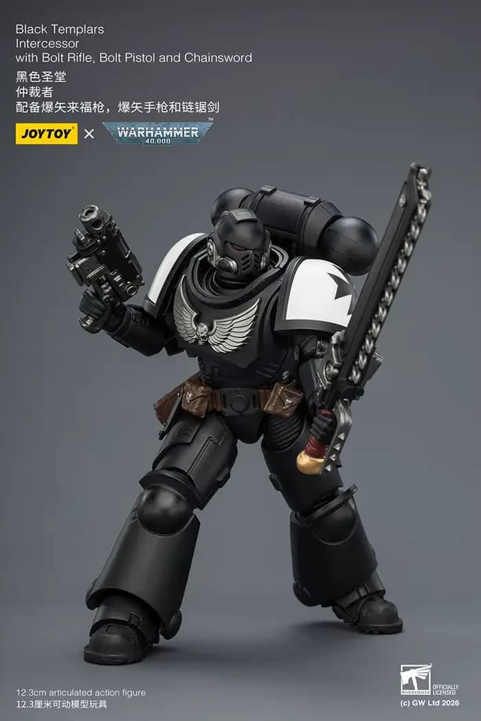 【Accessoires】Figurine d'action JOYTOY Warhammer 1/18, Intercesseur des Templiers Noirs avec fusil à balle, pistolet à balle et épée à chaînes, modèle de jouet