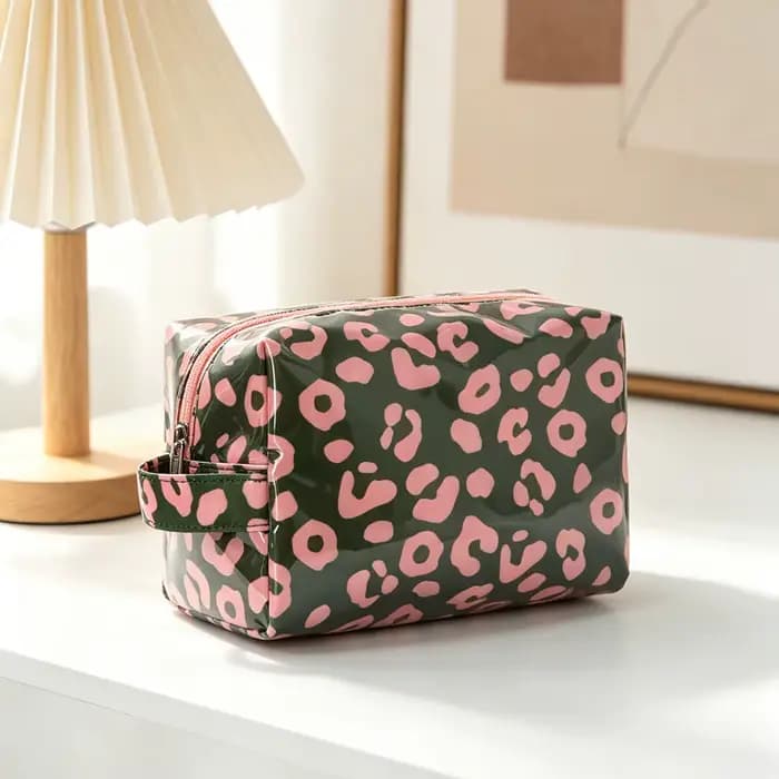Trousse de maquillage léopard avec poignée