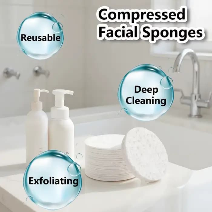 30 éponges faciales rondes compressées pour un nettoyage