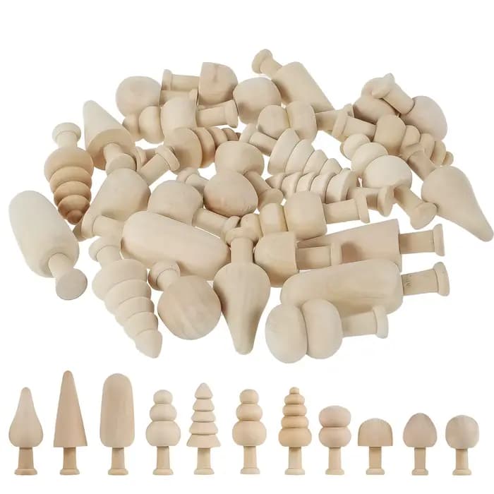 30/40 pièces arbres en bois inachevés peinture à la main couleur artisanat décor d'arbre de noël inachevé bois champignon peinture jouet cadeaux de noël