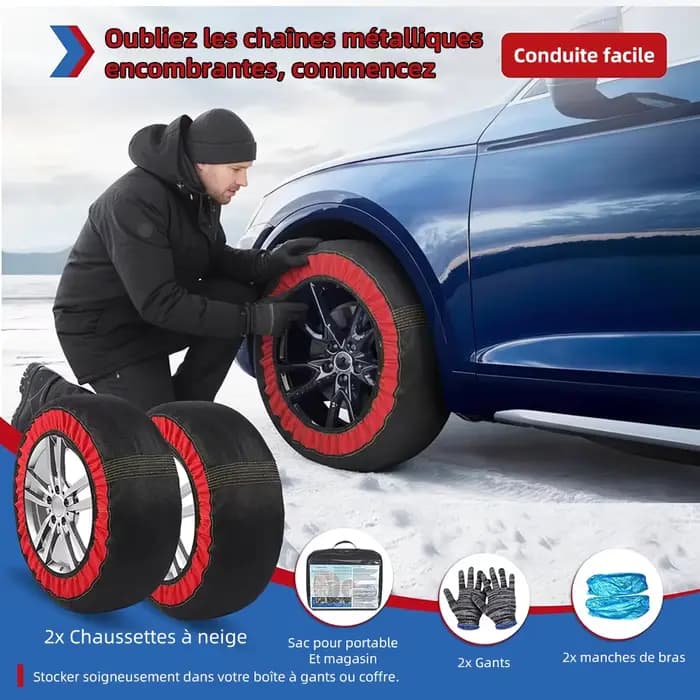 Chaussettes de neige d'urgence pour pneus, chaînes antidérapantes d'hiver, couvre-roues de voiture, accessoire de sécurité à installation rapide pour pneus de berlines, SUV et voitures de sport