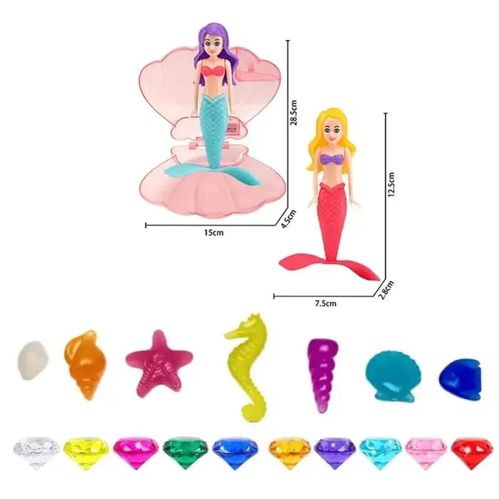 Jouets de piscine de sirène mignons, ornement de coquille de sirène, jouets au trésor, conception montante rotative, cadeau éducatif pour enfants d'âge préscolaire et fille