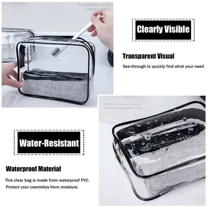 Trousse de toilette transparente approuvée par TSA - Pochette cosmétique de voyage de taille quart pour aéroports