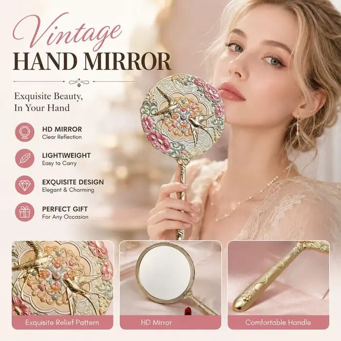 Miroir de poche vintage de style chinois en métal
