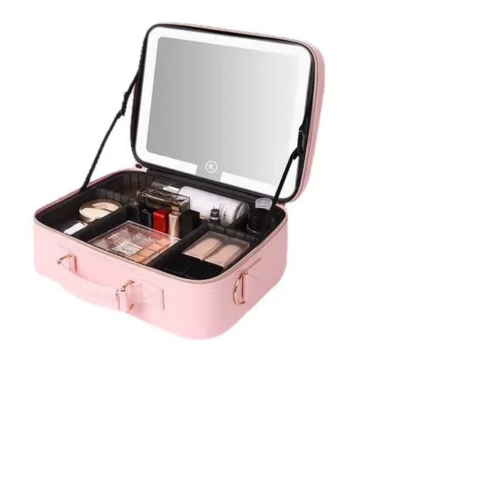 Valise à maquillage éclairée haut de gamme avec miroir : trousse