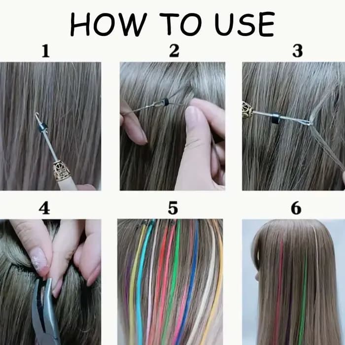 Kit d'extension de cheveux arc-en-ciel de 16 pouces, couleur synthétique, extension de cheveux en bâton, femmes avec microperles, cosplay pour dames