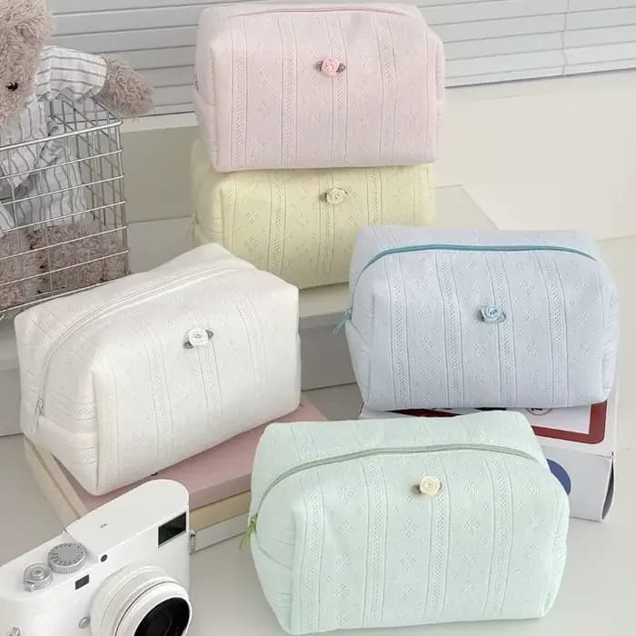 Trousse de maquillage florale avec nœud en dentelle pour femmes