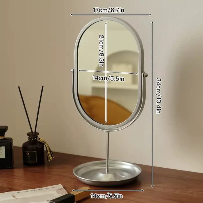 Miroir de vanité ovale rotatif à 360 degrés