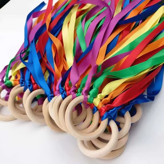 Cerceaux à rubans arc-en-ciel Montessori avec anneau en bois, accessoires de gymnastique et de danse pour enfants, garçons et filles, idéal pour les fêtes