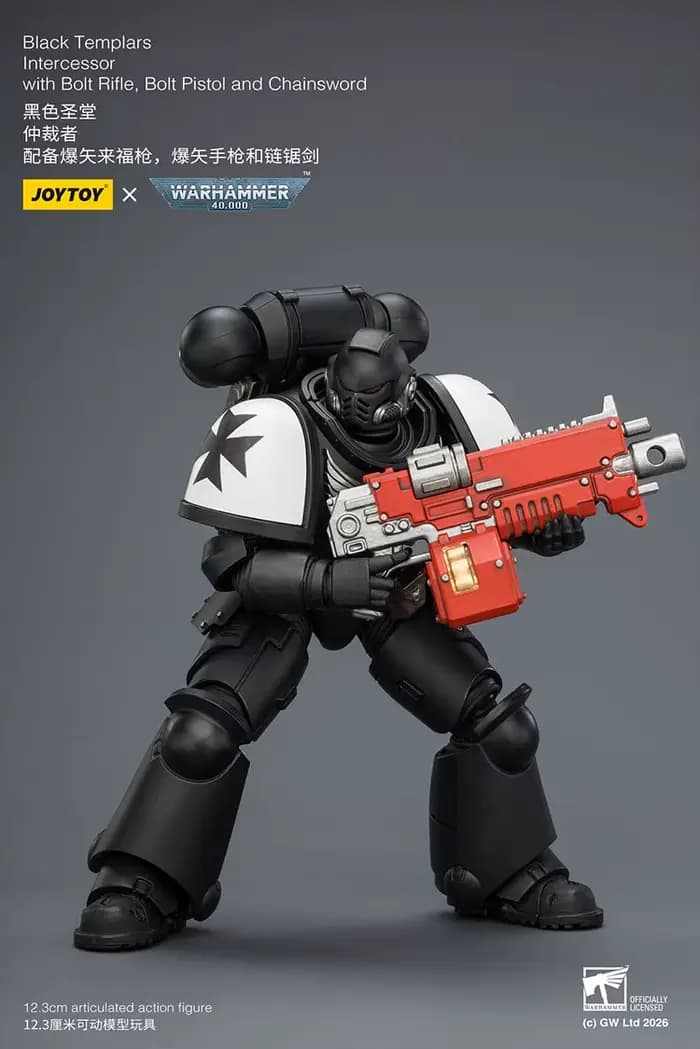 【Accessoires】Figurine d'action JOYTOY Warhammer 1/18, Intercesseur des Templiers Noirs avec fusil à balle, pistolet à balle et épée à chaînes, modèle de jouet