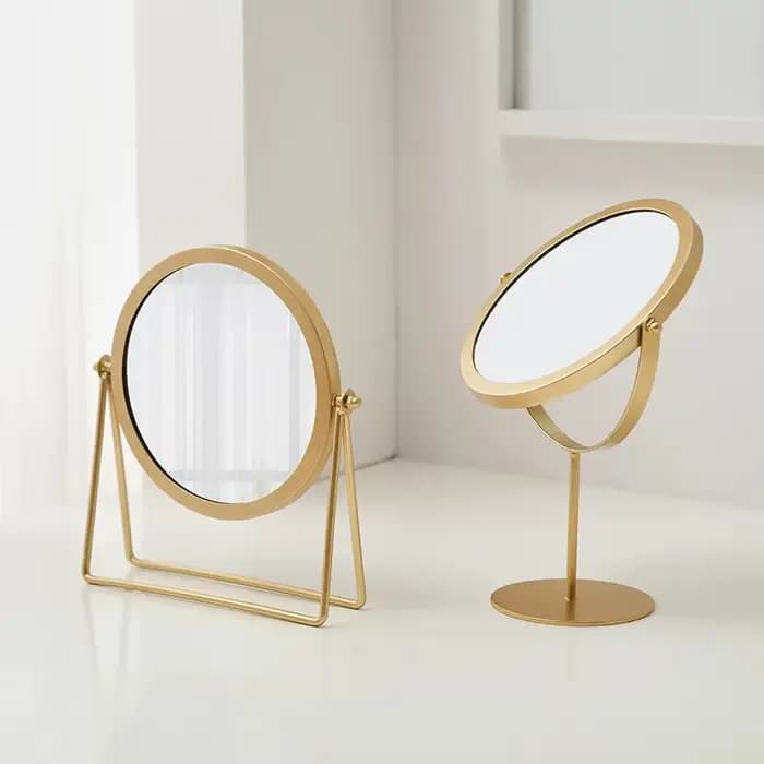 Miroir de maquillage de luxe rétro européen en métal doré