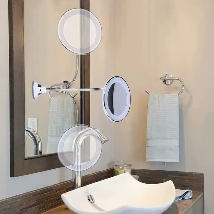 Miroir de maquillage LED avec loupe 10X et col de cygne flexible – Ventouse