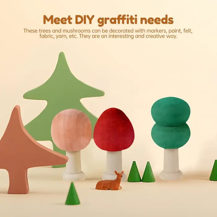 30/40 pièces arbres en bois inachevés peinture à la main couleur artisanat décor d'arbre de noël inachevé bois champignon peinture jouet cadeaux de noël