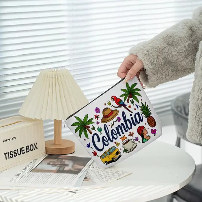 Trousse de maquillage avec imprimé collection d'éléments culturels colombiens