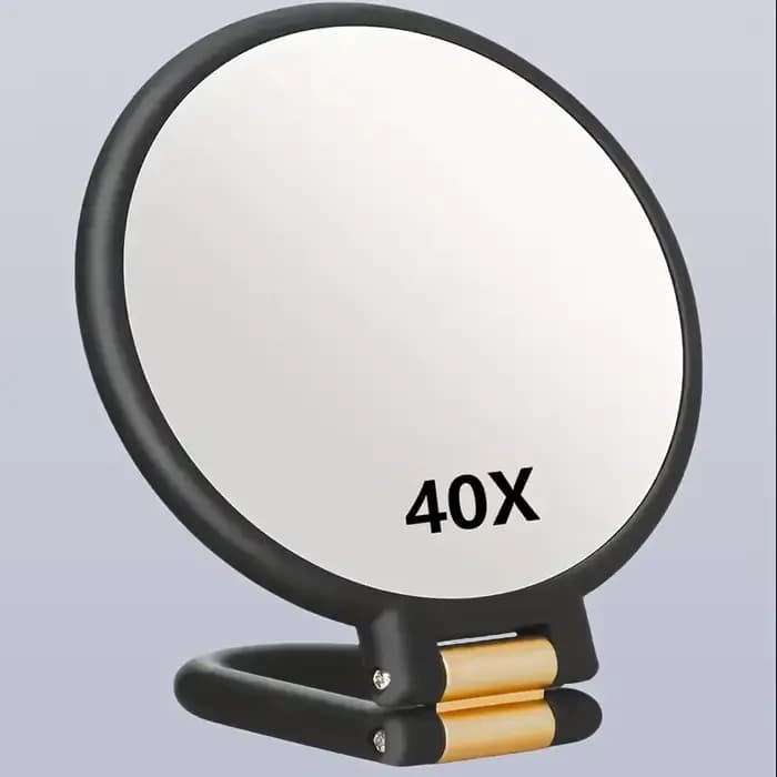 Miroir portatif double face à grossissement 40X avec 360 ° Support réglable et étui de voyage