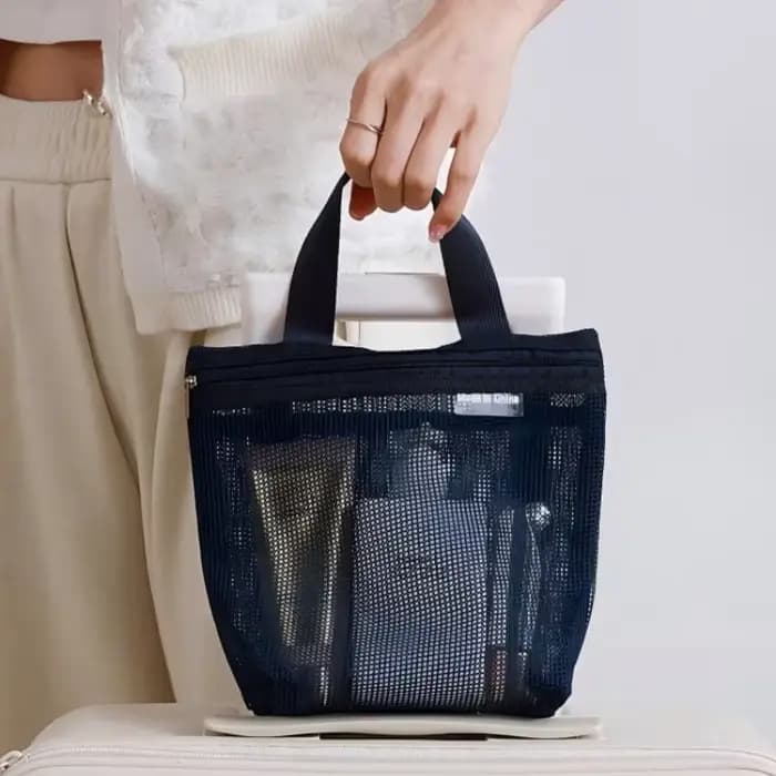 Trousse de Toilette en Maille Portable – Organisateur de Maquillage de Voyage pour Douche