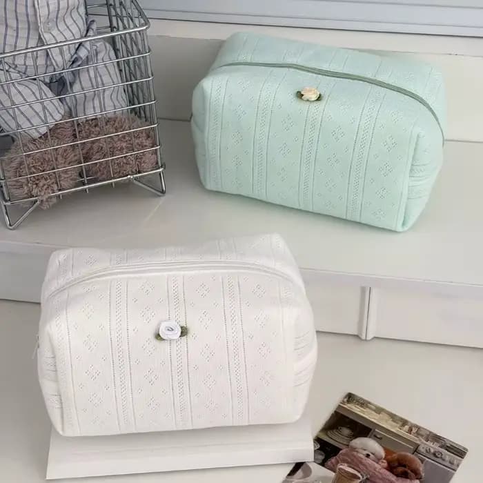 Trousse de maquillage florale avec nœud en dentelle pour femmes