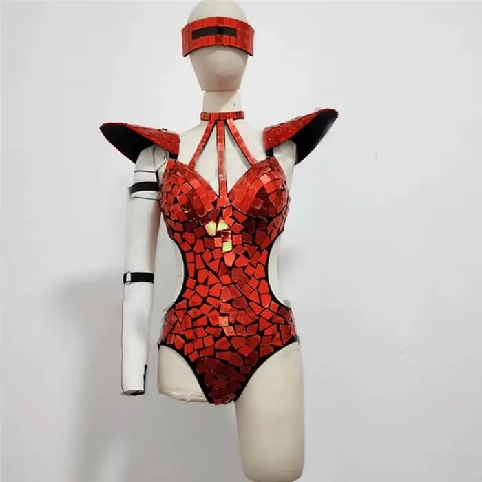 Costume de batterie miroir pour femme, costume de danse, or, argent, paillettes, mouche initiée, tenue de rave évidée, vêtements de performance sur scène, GKnitting Show
