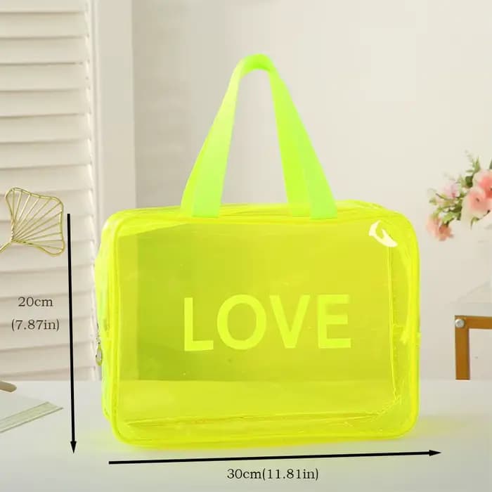 Trousse de maquillage imprimée - Motif LOVE - Organisateur de rangement transparent pour articles de toilette - Sac