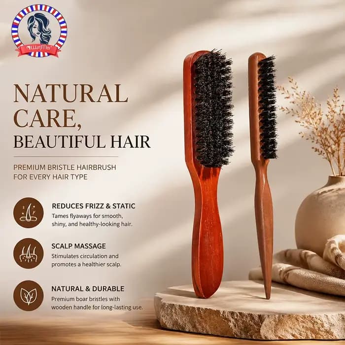 Brosse à cheveux à poils de qualité supérieure avec manche en bois, réduit les frisottis et l'électricité statique, ensemble de brosses à poils de Massage du cuir chevelu pour tous les Types de cheveu