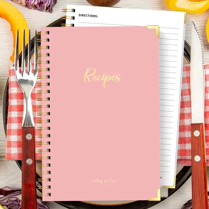 Livre de recettes A5, journal de cuisine en spirale avec ingrédients, directions, cours, redimensions et notes, planificateur de repas à couverture rigide pour la cuisine