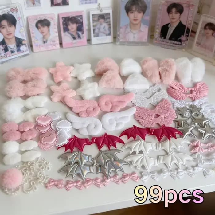 Ensemble d'accessoires colorés de 99 pièces en dentelle rose, pour la création de ventilateurs manuels DIY, matériel pour emballages décoratifs et décoration de cartes