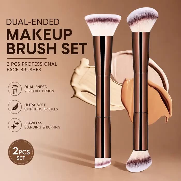 Ensemble de 2 pinceaux de maquillage à double extrémité – Fond de teint et blush
