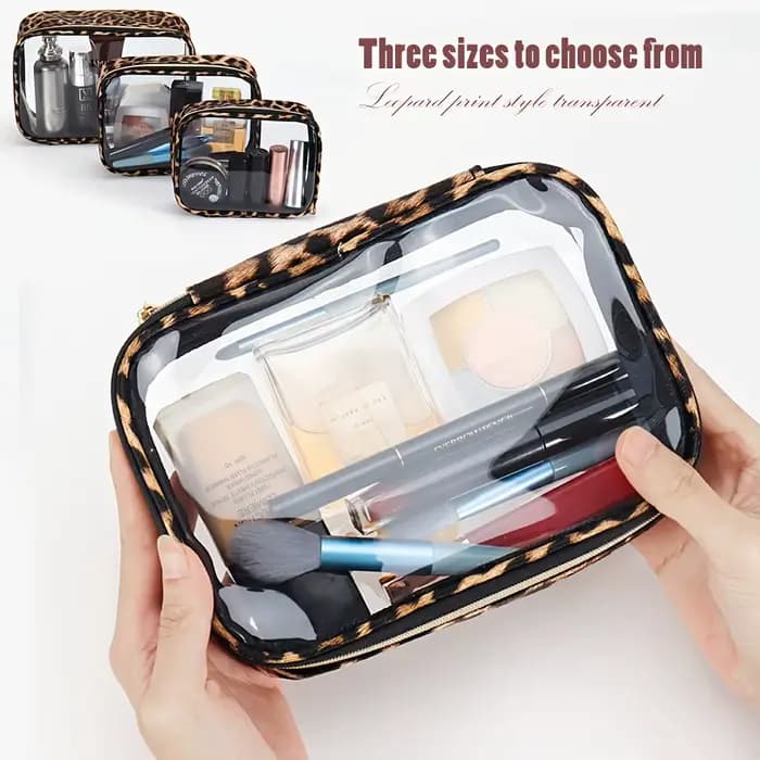 Trousse de maquillage transparente à imprimé léopard