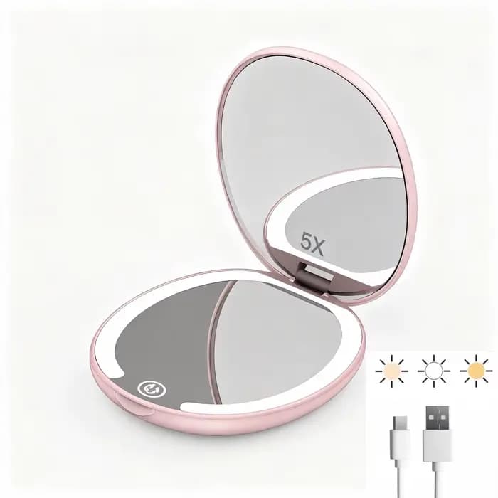 Miroir de maquillage de voyage avec lumière LED