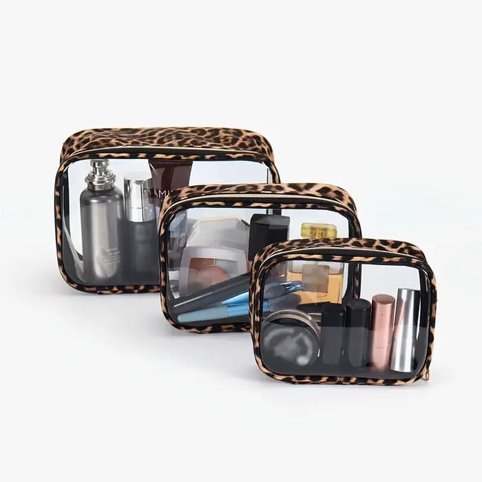 Trousse de maquillage transparente à imprimé léopard