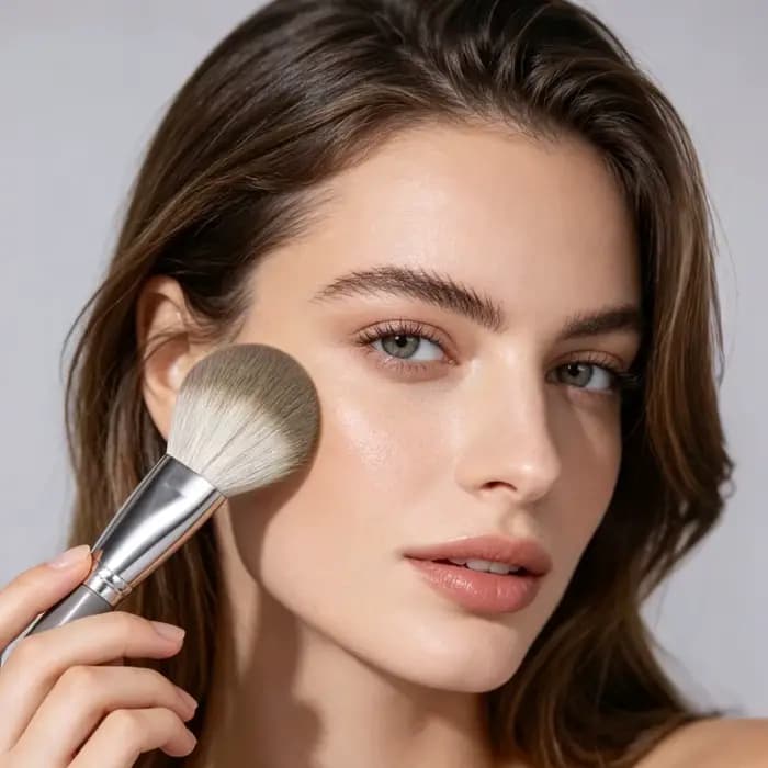 Pinceau à poudre volumineux en poils synthétiques doux