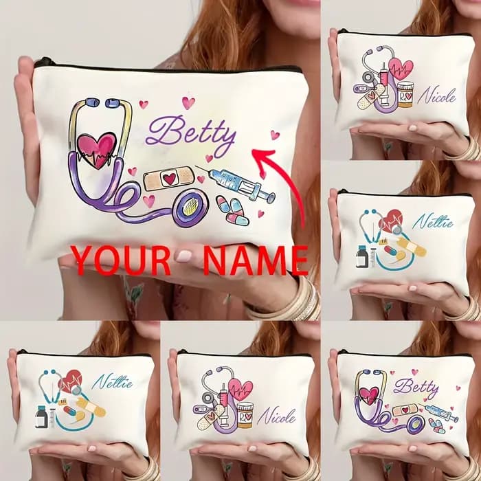 1 pièce Trousse de maquillage personnalisable DIY avec motif infirmière
