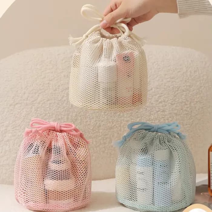 Trousse de toilette de voyage - Sac de rangement respirant en tissu maillé de grande capacité pour articles divers