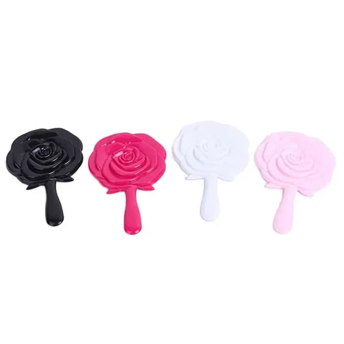 Miroir de maquillage vintage rose avec poignée pour femme