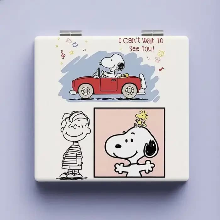Snoopys miroir de maquillage de dessin animé mignon Mini miroirs à main pliants Portable étudiant filles carré petit