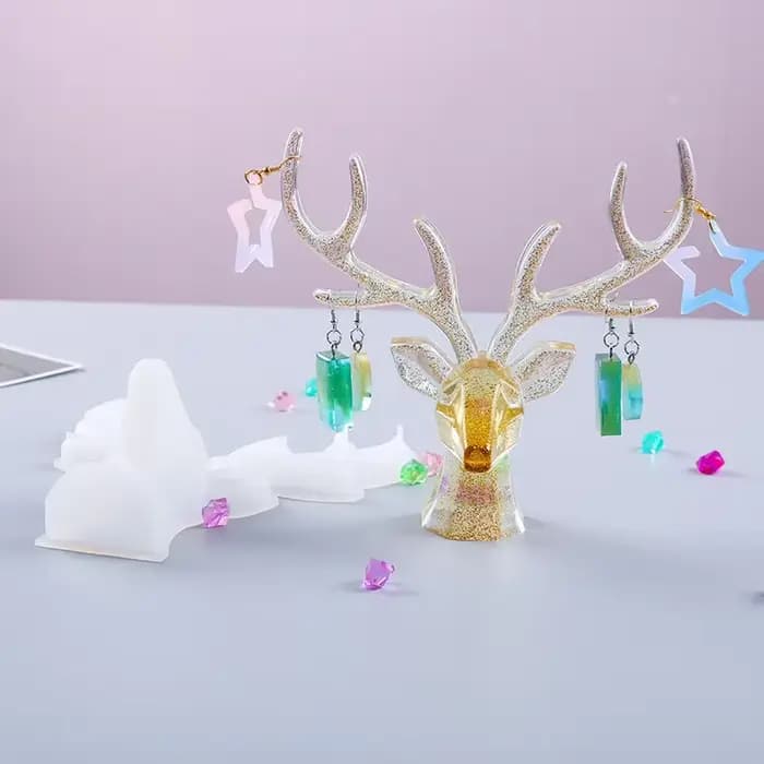 Moule porte-bijoux en bois de cerf en Silicone, support de cerf 3D, moules en résine époxy pour bricolage, décoration de maison, ornements de clôture de jardin
