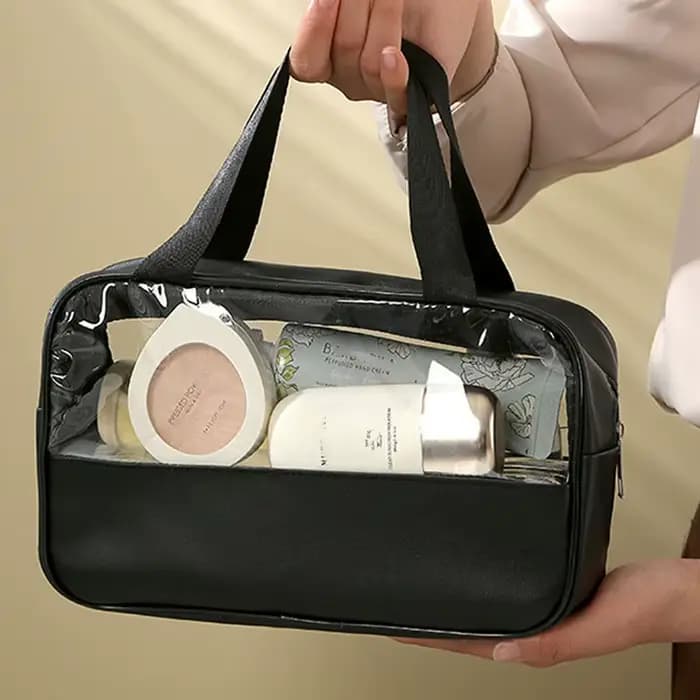 Nom personnalisable nouveau sac de lavage de maquillage Transparent en TPU sac de rangement en PU étanche de grande