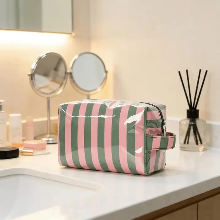 Trousse de toilette rayée pour femmes et filles