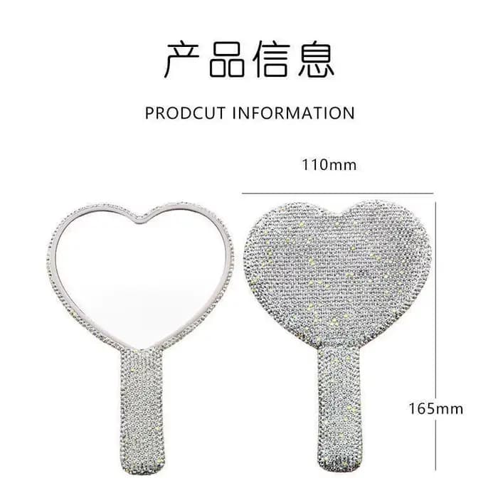 Miroir à main en forme de cœur de haute beauté avec diamants pour une réparation facile du maquillage