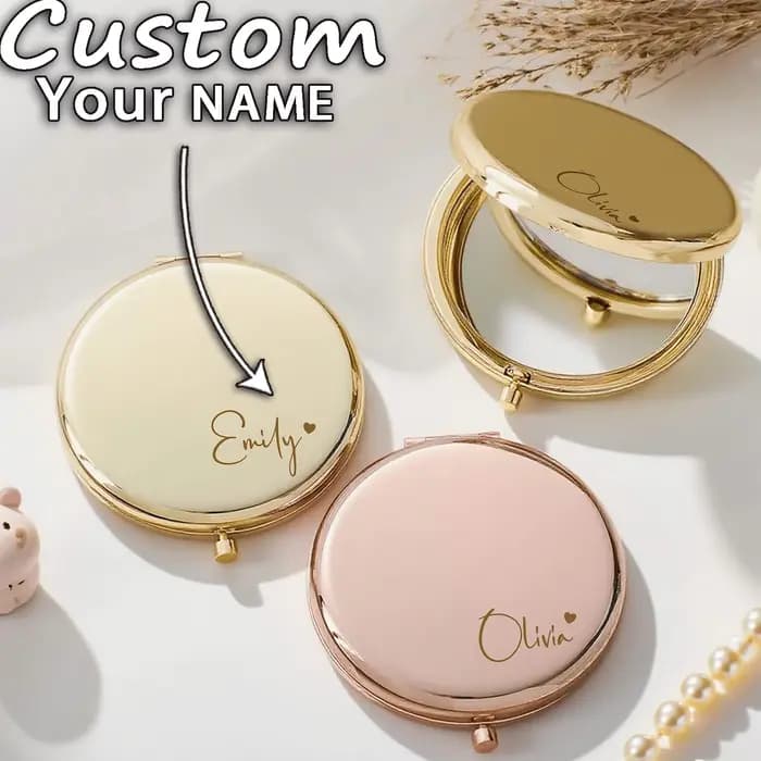 Miroir de maquillage personnalisé en forme de cœur avec gravure de nom/texte personnalisée